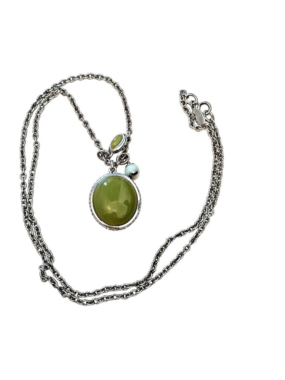 Ann Taylor Silver Tone Green Acrylic Pendant Long Statement Necklace